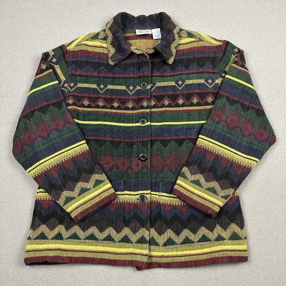 Susan Bristol Tapestry Blazer Jacket Striped Cotton Large Southwest Woven